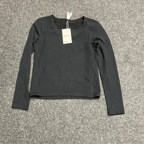Pact Black womens vneck long sleeve tshirt NWT size XS organic cotton - Picture 1 of 6